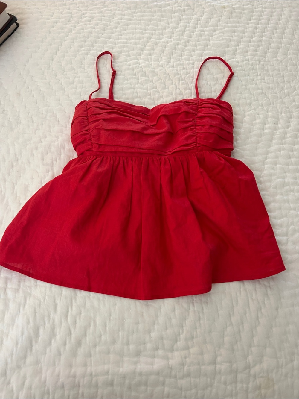 Wayf Red Ruched Bust Spaghetti Strap Tank Top